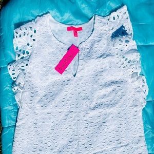 Lilly Pulitzer NWT XL Faun Top Resort White Large Petal Eyelet Blouse
